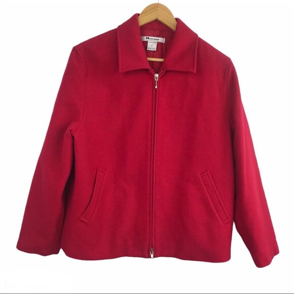 Vintage Wool Cashmere Red zip up Jacket  women size 8 short Coat - Picture 1 of 16